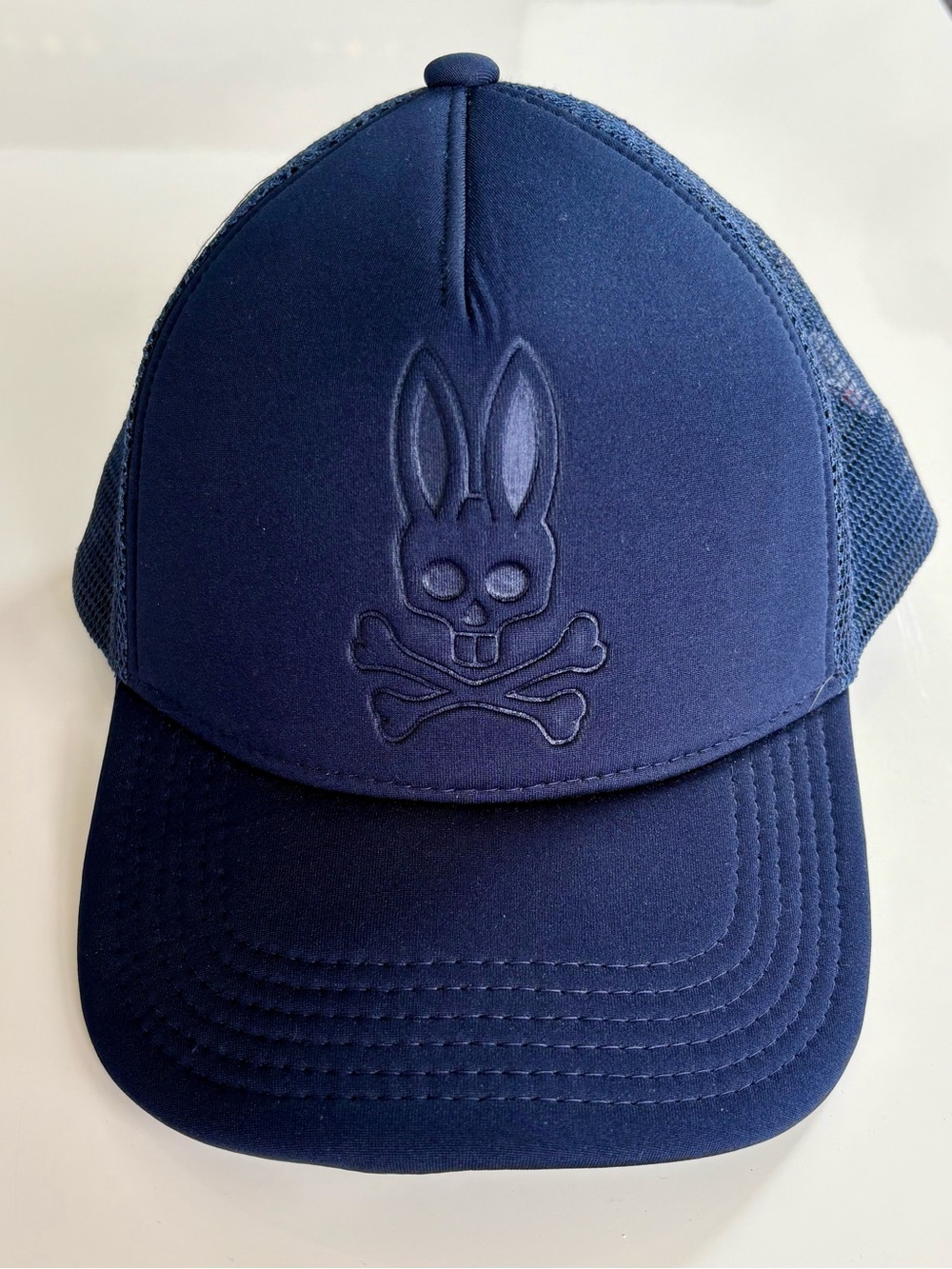 Rare Psycho Bunny Navy Embossed Logo Trucker Hat